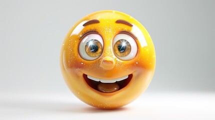 Fototapeta premium A 3D-rendered girl face emoji with sparkling eyes and a joyful laugh, isolated on a white background, radiating happiness and glee