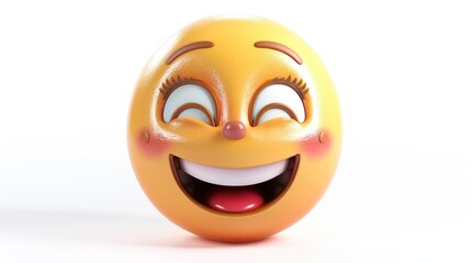 Fototapeta premium A 3D-rendered girl face emoji with sparkling eyes and a joyful laugh, isolated on a white background, radiating happiness and glee