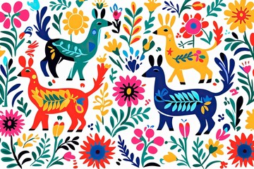 Embroidery Mexican Textile Pattern eighth Unique Floral and Animal Motifs.