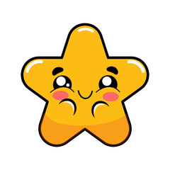 Groovy star sticker. Cute little star with face cartoon illustration. Funny cartoon character in trendy retro style. Cute emoji. Vector illustration isolated on white background.