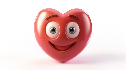Fototapeta premium A 3D luxury heart emoji with a gentle smile, eyes soft and warm, set against a white background, conveying kindness and affection