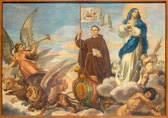 Naklejka premium PERUGIA, ITALY - MAY 16, 2024: The painting of Jan Dun Scotus in the church Convento San Francesco al Monte by Elpidio Petrignani from 20. cent. 