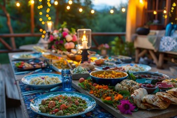 Fototapeta premium Outdoor Dinner Party with Festive Decorations