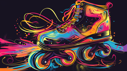 Colorful Inline Skate With Bright Swirls on Black Background