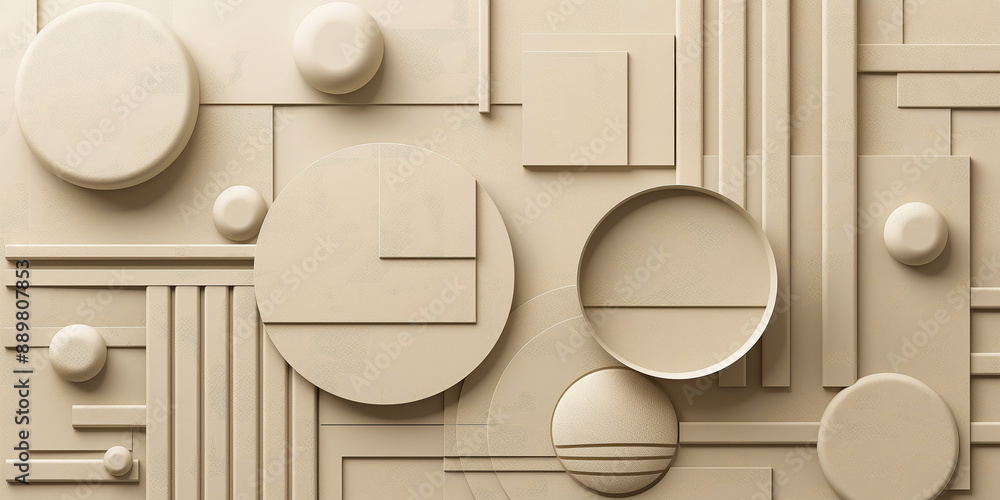 Aufkleber abstract minimalist background featuring beige geometric shapes forming modern design