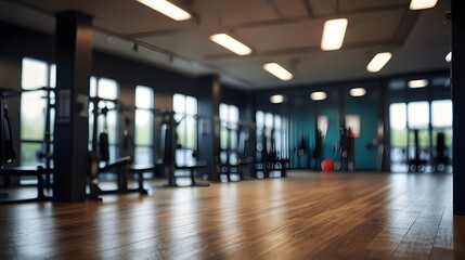 Blurred Gym Background Fitness Center Interior for Active Lifestyle and Exercise Environment,Fitness website banners, gym advertisements, workout program illustrations 