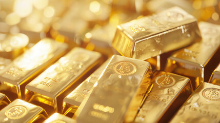 Close Up of Gold Bars Stacked in a Pile