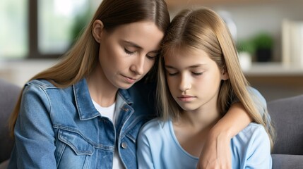 Fototapeta premium Mother comforting her sad teenage daughter.