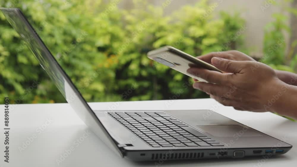 Fototapete cyber security 2fa login concept. businessman working on laptop logging in on smartphone and modern 