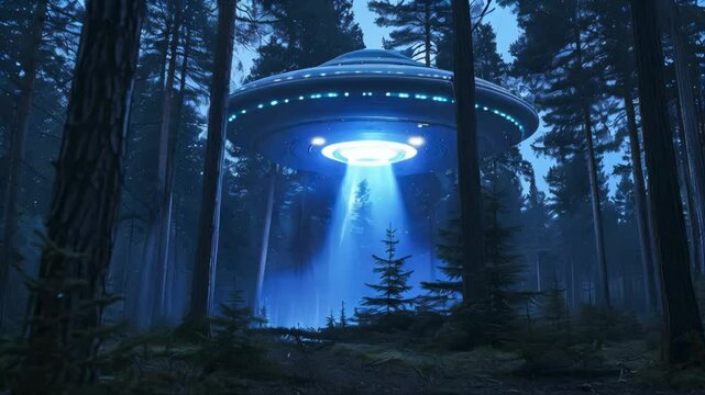 Extraterrestial Alien UFO Flying and Landing on Earth in Paranormal Animated Scene