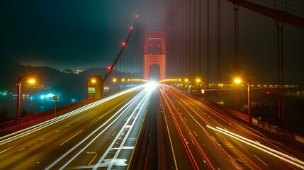 Fototapeta premium Long exposure of vehicle lights on Golden Gate Bridge