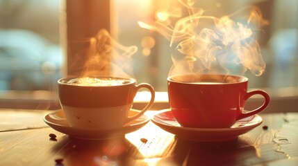 Cup of hot coffee and tea