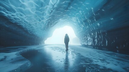 Solo female adventure traveler discovering the ice caves