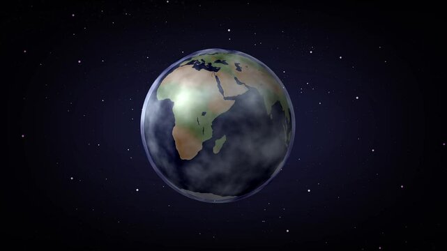 Planet Earth surrounded by atmosphere and against a starry sky.
