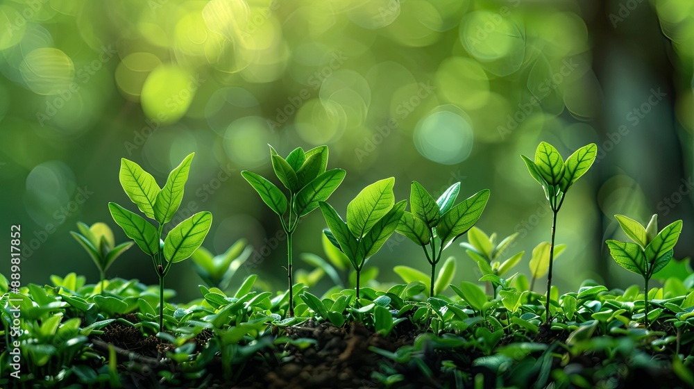 Poster background of green foliage with small trees, emphasizing the message of environmental protection on