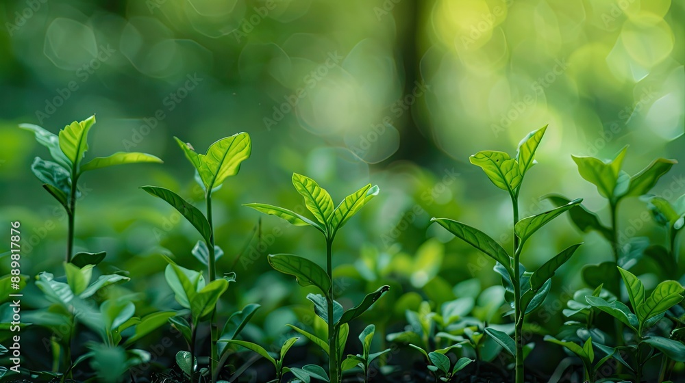 Poster background of green foliage with small trees, illustrating the message of environmental responsibili
