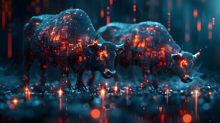 Abstract financial chart with bulls and bear