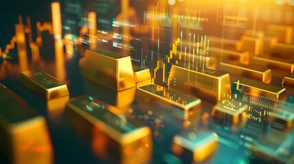 Stock exchange graph and chart from gold bars illustration