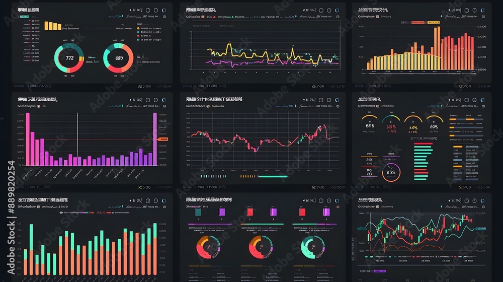 Poster financial data charts and graphs interface