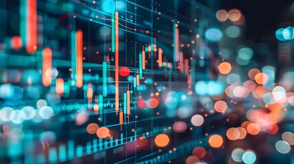 Stock Market Data Display with Blurred City Lights in Background