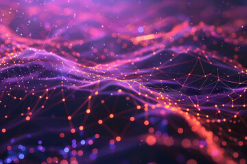 Abstract 3D Background with Red and Purple Lights and a Wavy Network