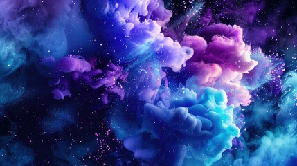 Fototapeta premium Enchanting blue and purple ink explosions on dark background, reminiscent of deep space