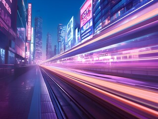 Mesmerizing Neon-Lit Metropolis:A Captivating Urban Landscape of Light and Movement