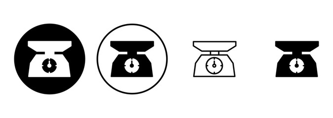 Scales icon set. Weight scale icon. Law scale icon. Justice