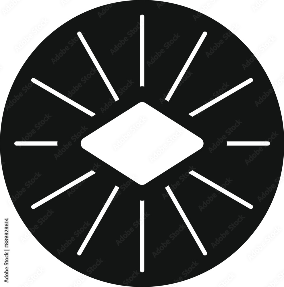 Poster black and white round button icon showing a square surrounded by lines radiating outwards