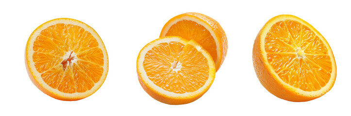 A set of orange slices isolated on a transparent background.