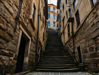 Old town alley with cobblestone steps