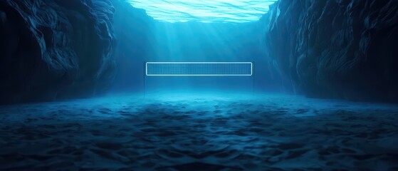 Beach volleyball matches come to life in ultramodern, supernatural scenes, with copy space, featuring athletes diving and spiking on futuristic, glowing sand courts