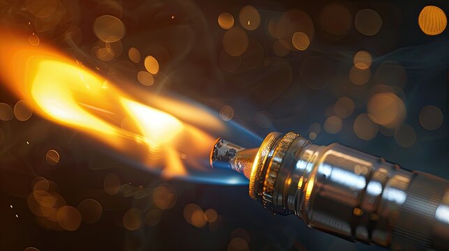 Butane Torch Lighter in Action Close up shallow dof