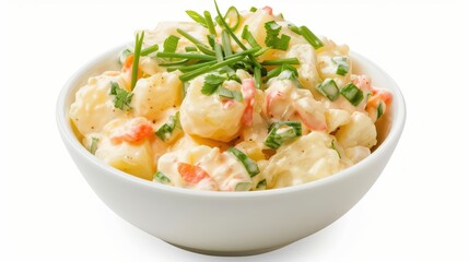 Creamy potato salad isolate on white background