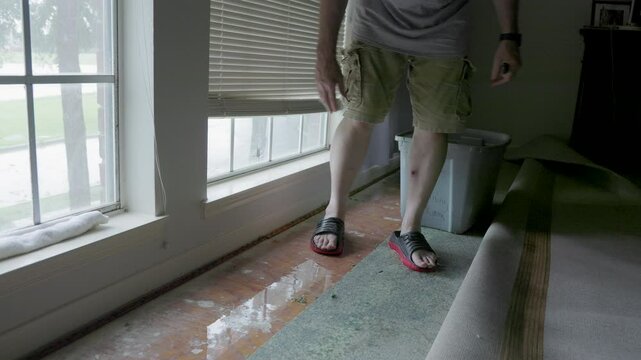 picking up soaking wet carpet from hurricane damage