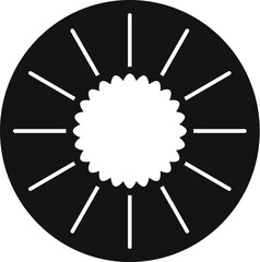 Black and white simple icon of a flower with petals in a circle