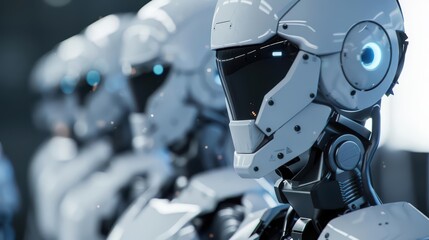 Fototapeta premium Manufacturing is redefined by ultramodern, supernatural scenes, with copy space, showcasing robots and automated systems in sleek, futuristic environments