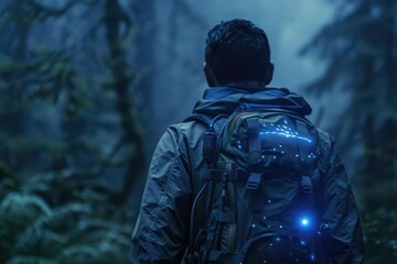 Naklejka premium The scouts mission unfolds in ultramodern, supernatural scenes, with copy space, highlighting the use of AI and advanced analytics to find emerging talent