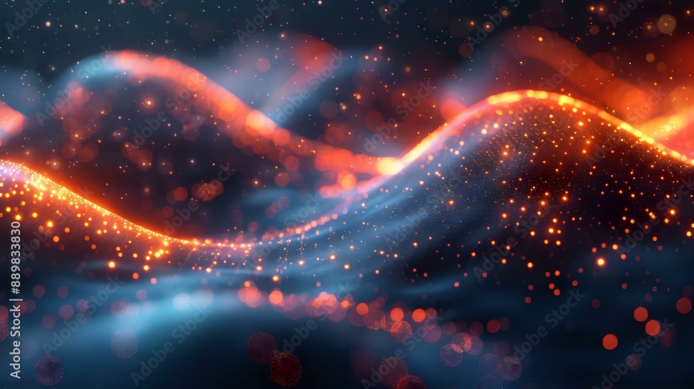 Aufkleber abstract image featuring glowing orange and blue particles creating a wave-like pattern. ideal for b