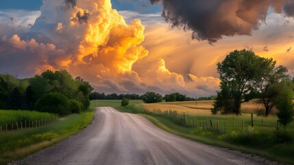 Rural road with dramatic clouds in southern Minnesota