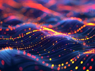 Abstract 3D Background with Wavy Lines and Bokeh Lights