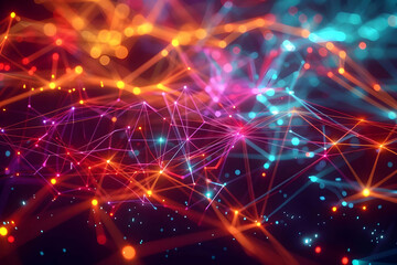 Obraz premium Abstract 3D Background with Colorful Lines and Glowing Dots