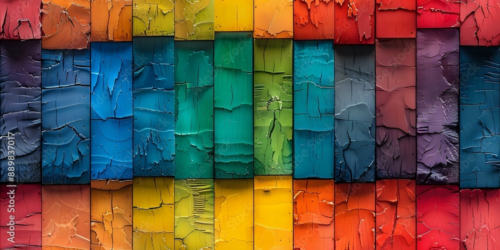 Poster abstract texture featuring colorful wooden planks arranged in a gradient pattern. ideal for backgrou