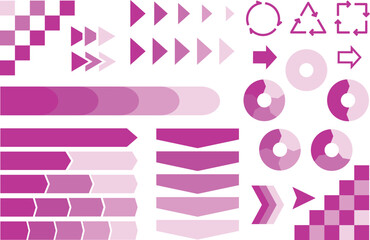 シンプルなピンクのグラデーションのフローチャートのセット