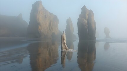 Scenic view of sea stacks and rock formations on the beach in Bandon
