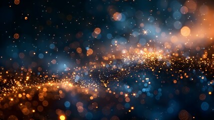 Festive abstract Christmas texture with golden bokeh particles