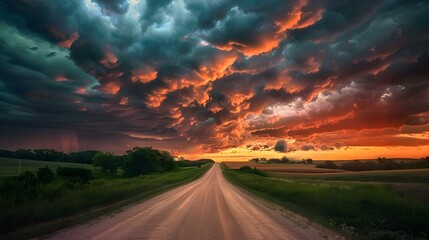 Rural road with dramatic clouds in southern Minnesota