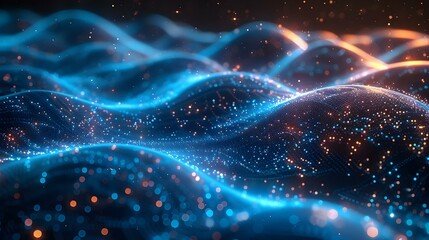 Obraz premium Moving digital 3D wave on futuristic dark background