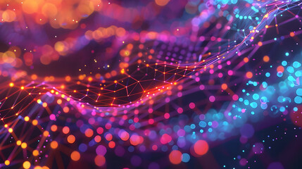 Obraz premium Abstract 3D Background with Glowing Network and Bokeh Lights