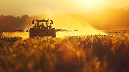 Fototapeta premium Spraying agricultural field in farm landscape